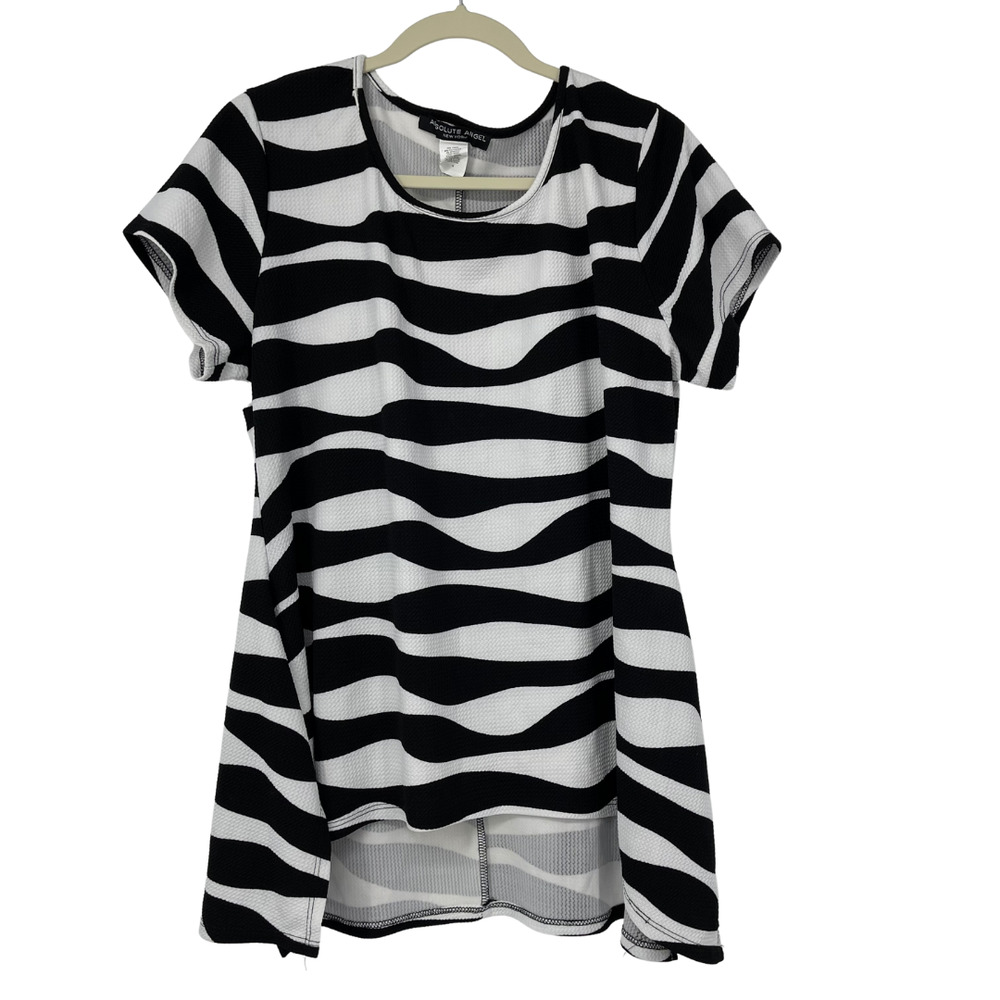 ABSOLUTE ANGEL BLACK & WHITE WAVE DESIGN HIGH LOW TUNIC STYLE TOP SIZE 18